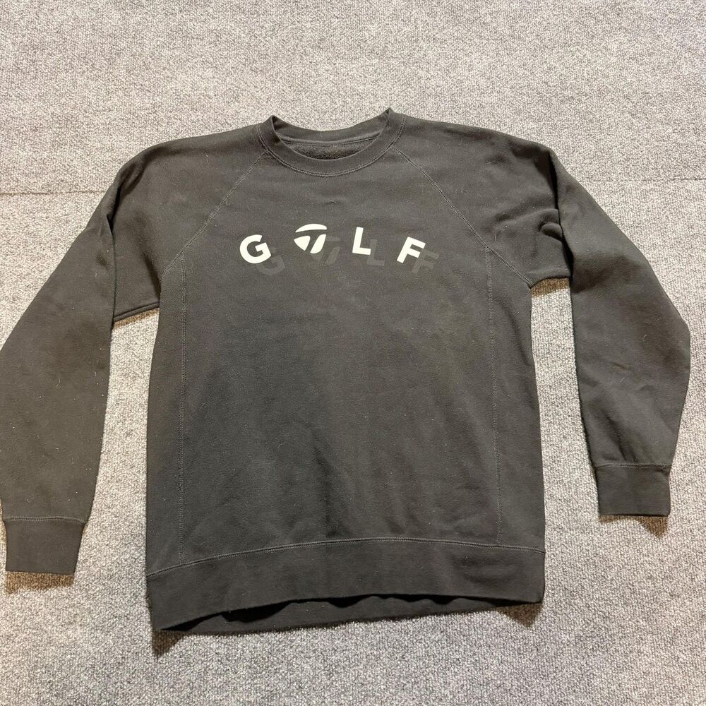 TaylorMade Sweatshirt Mens Medium Black Golf Logo Crewneck Fleece Pullover